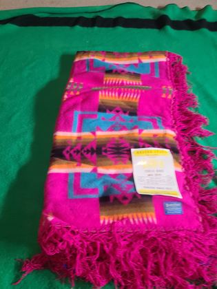 Pendleton Chief Joseph fringed shawl, fuchsia colourway, with original hangtag, plate 152