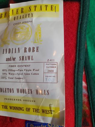 Pendleton Chief Joseph robe, red colourway 64 x 80 in., with original hangtag, plate 157