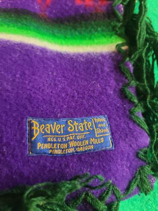 Pendleton "Beaver State" Robes and Shawls fringed shawl, purple with green stripes, plate 170