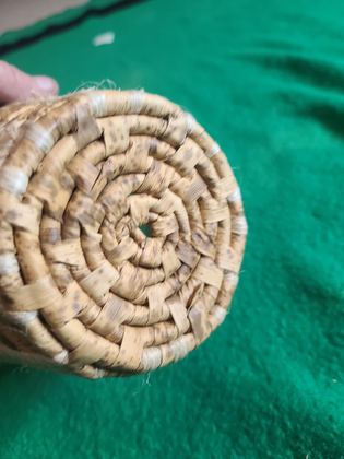 Small coiled basket, coarse fibre over bundled foundation — attribution undetermined, plate 206